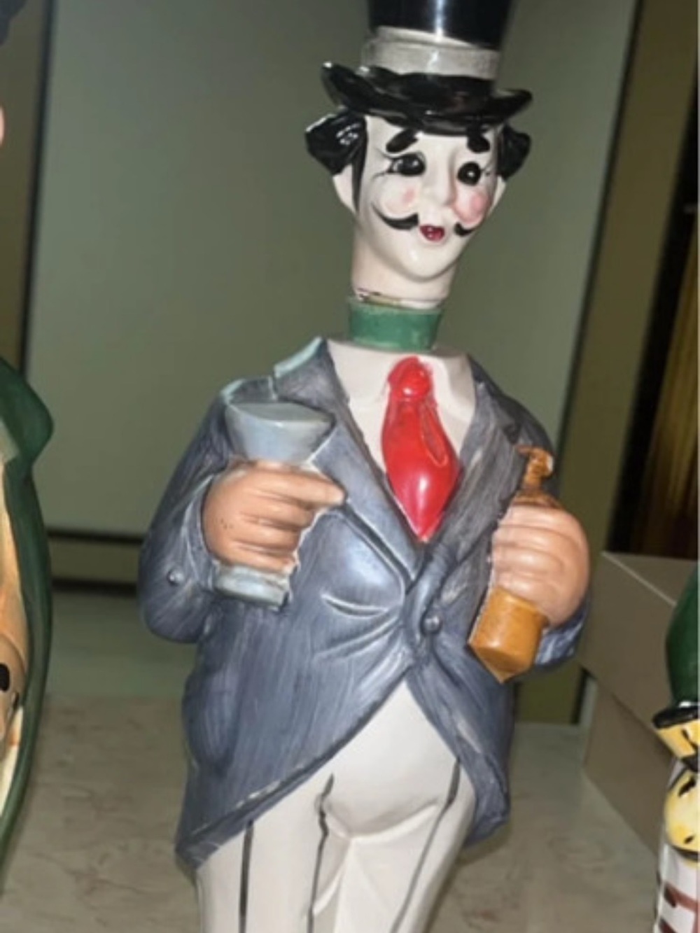 Hand-Painted Ceramic Gentleman Figurine in Gray with Red Tie